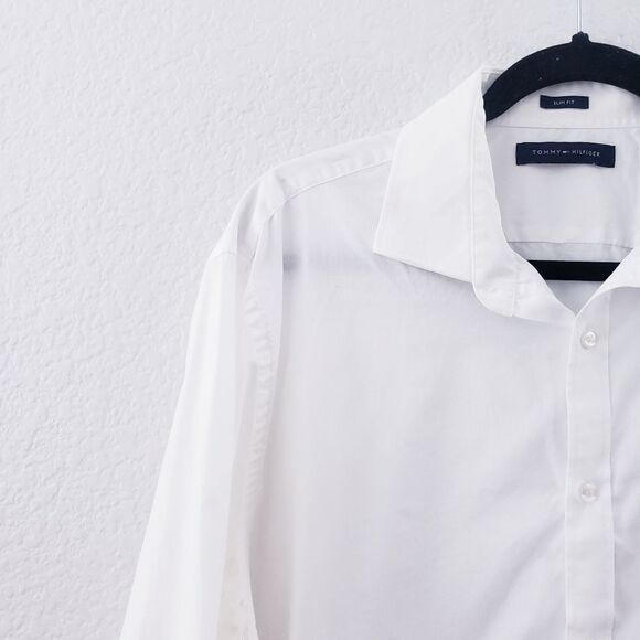 Tommy Hilfiger White Slim Fit Button Down Short Size 16 1/2 - Picture 4 of 11